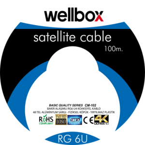 WELLBOX CM-102 TR 48 TEL RG6 U4 Bakır Alışımlı Makaralı Koaksiyel Kablo 